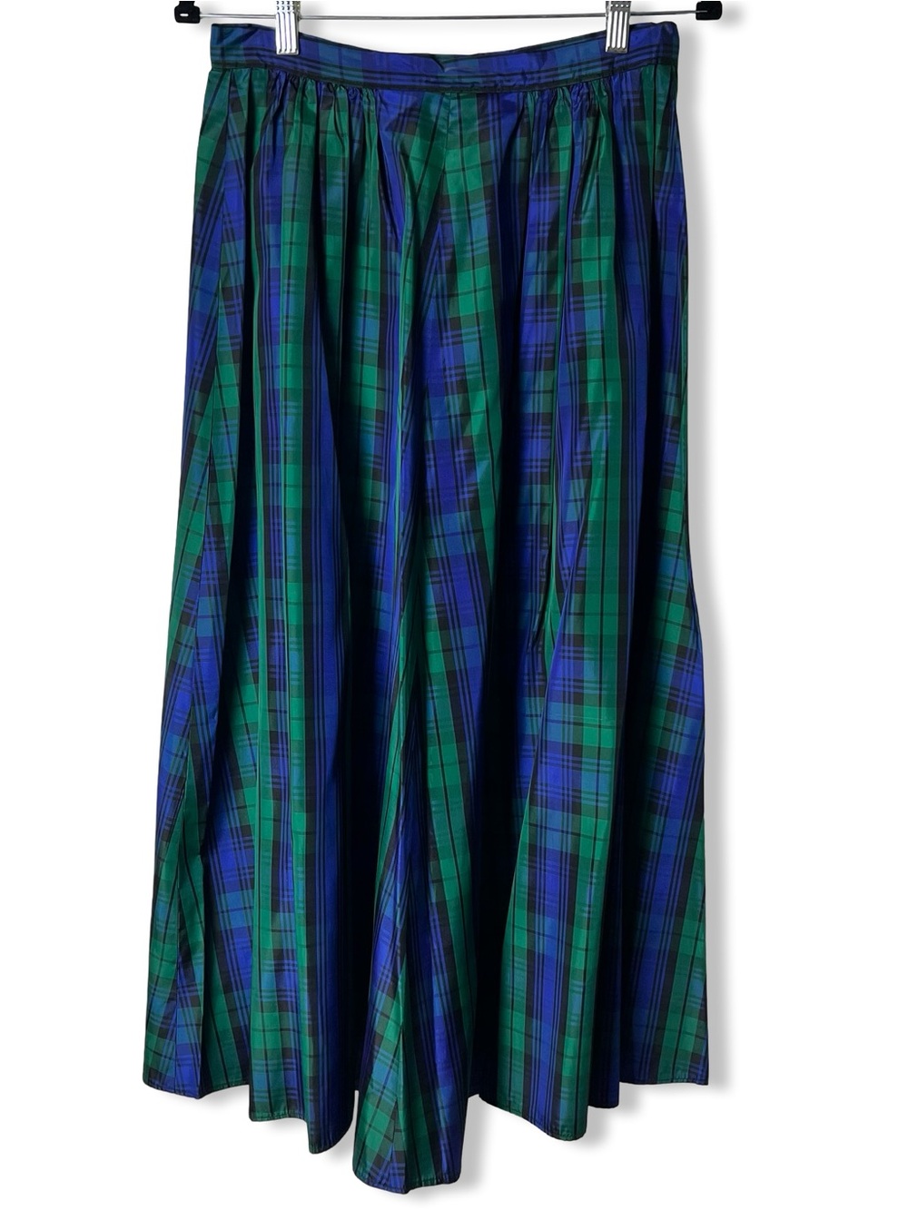 Vintage Handmade Black Watch Tartan Plaid Taffeta Full Circle Maxi Skirt Sz S